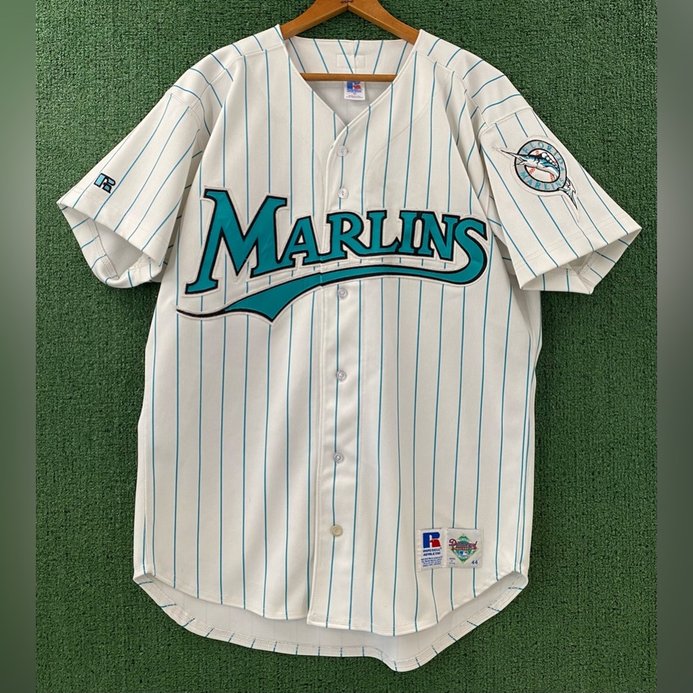 VTG 90’s Russell Athletic Florida Marlins Diamond Collection Baseball Jersey 44